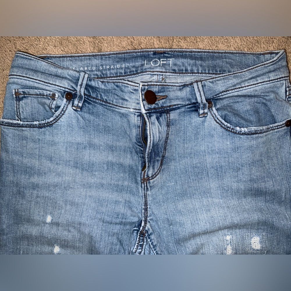 Blue Distressed Relaxed Straight Jeans - Picture 2 of 3